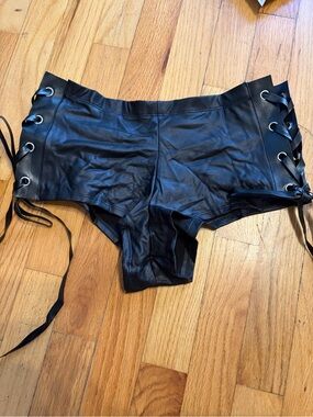 Wet Look Lace-Up Faux Leather Women's Micro Shorts